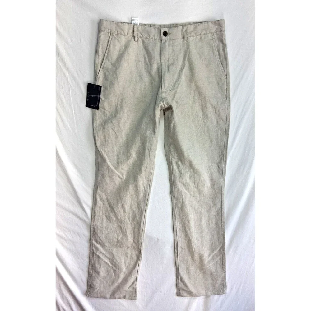 New Brook Taverner Caine Classic Fit Linen Pants Men 36L Tan Chinos Preppy NWT
